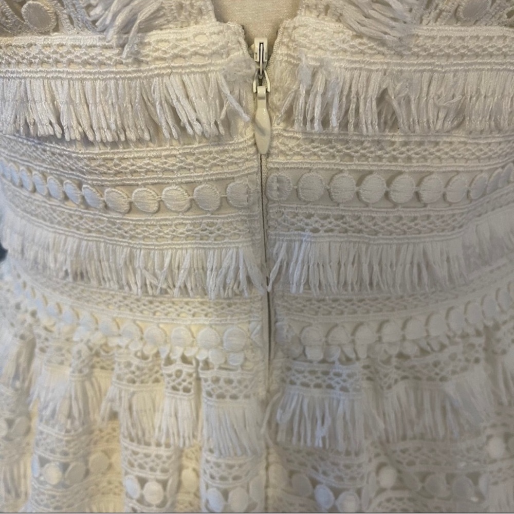 Aidan Mattox Ivory Feminine Fringe Lace Playful Crochet Bridal Party Dress Sz 4 - Picture 14 of 15